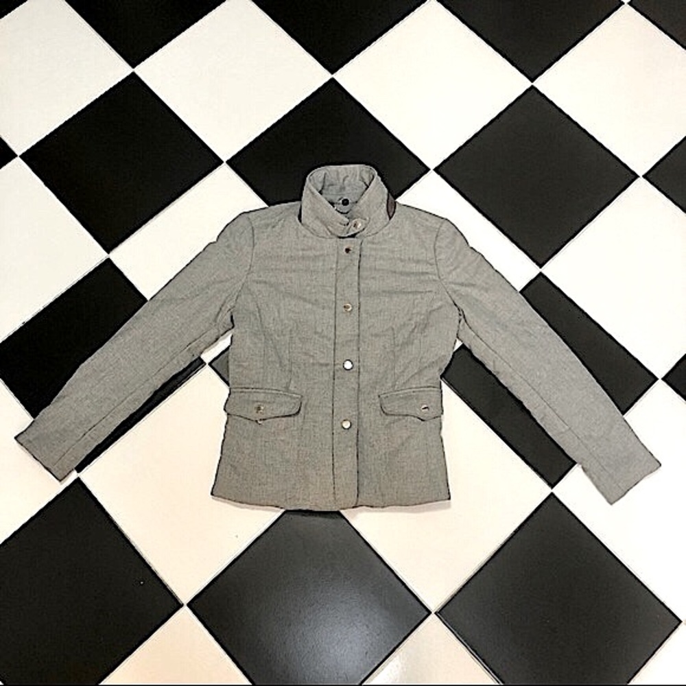 Massimo Dutti Wool Blend Bomber Jacket Snap Button Closure Light Grey sz Medium